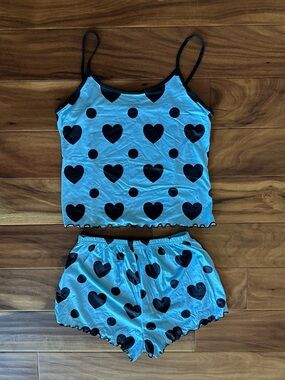 Blue Heart Polka Dot Pajama Set size Medium